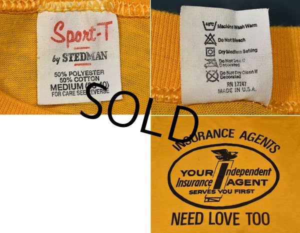 画像2: 70's∼ USA製 ビンテージ【Stedman】【ステッドマン】【黄色】【Insurance agents need love too】Tシャツ【サイズM】  (2)