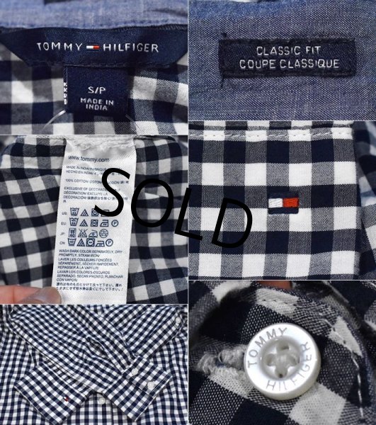 画像2: 【TOMMY HILFIGER】トミーヒルフィガー【白ｘ紺】ギンガムチェック【コットンシャツ】ブラウス【Classic Fit】【レディースＳ】【レディース古着】  (2)