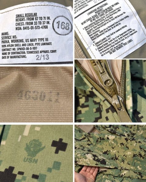画像2: デッドストック【米軍実物】U.S.NAVY【WORKING PARKA typeIII】デジカモ【S-R】  (2)