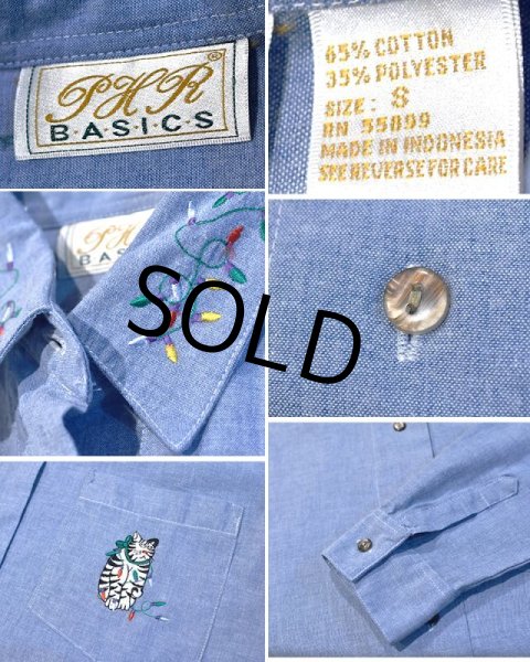 画像3: 【ビンテージ】【JHR BASICS】猫 刺繍入り【シャンブレーシャツ】【サイズS】レディース古着  (3)