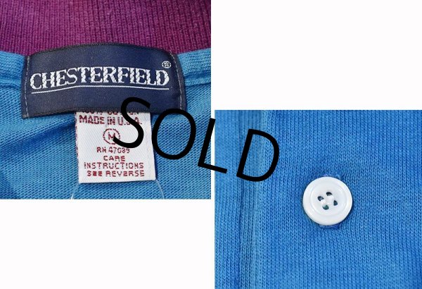 画像2: USA製【ビンテージ】【CHESTER FIELD】チェスターフィールド【ターコイズxエンジ襟】ポロシャツ【サイズM】  (2)