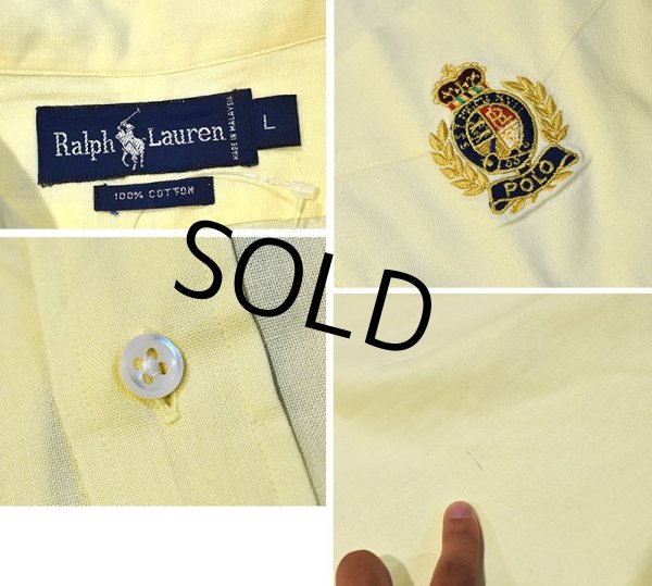 画像2: POLO RALPH LAUREN【オールドラルフローレン】【黄】胸刺繡入り【ボタンダウン】【半袖シャツ】【サイズL】   (2)