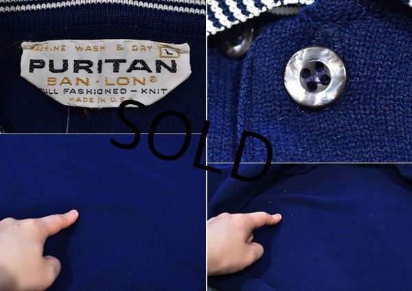 画像2: 【USA製】ビンテージ【PURITAN】ピューリタン【紺】襟ボーダー【ポロシャツ】半袖シャツ【レディース古着】【サイズL】  (2)