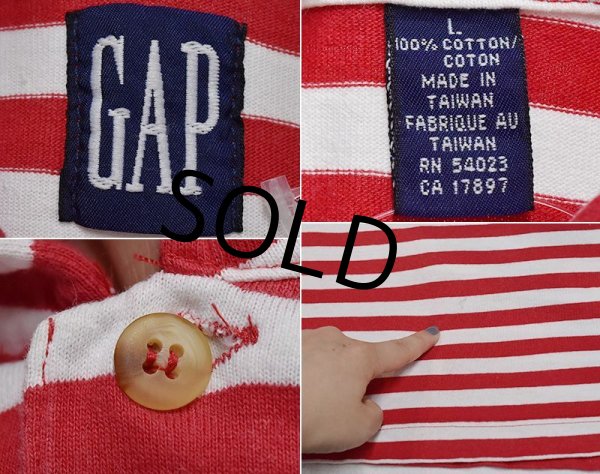 画像2: 90's【ビンテージ】【GAP】オールド ギャップ【白×赤】ボーダー柄ポロシャツ【サイズL】  (2)