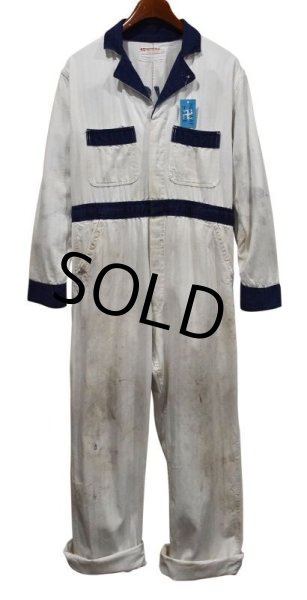 画像2: 60's【ビンテージ】【NAVSEC PHILDIV】チェーンステッチ入り【白×青】ヘリンボーン【つなぎ】【オールインワン】【サイズ40】  (2)