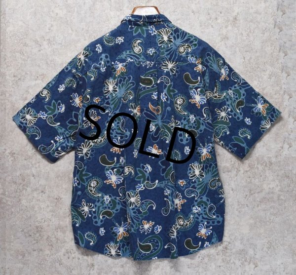 画像3: 【ビンテージ】【DOCKERS】ドッカーズ【リーバイス】【紺】ペイズリー柄【レーヨンｘコットン】【比翼仕立て】【半袖シャツ】【サイズＬ】  (3)