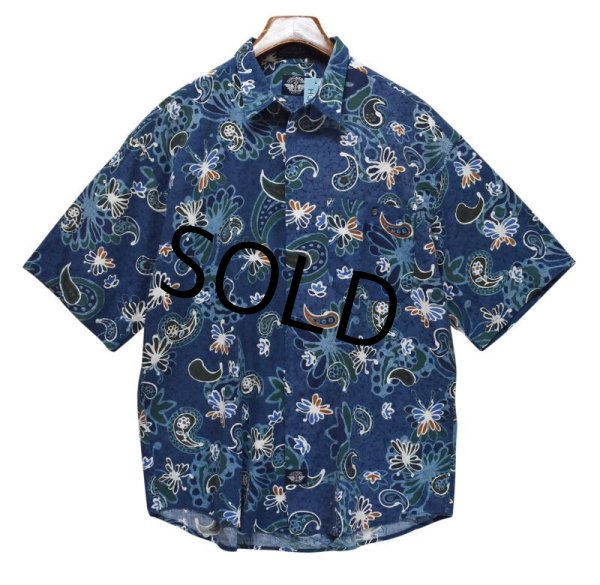 画像1: 【ビンテージ】【DOCKERS】ドッカーズ【リーバイス】【紺】ペイズリー柄【レーヨンｘコットン】【比翼仕立て】【半袖シャツ】【サイズＬ】  (1)