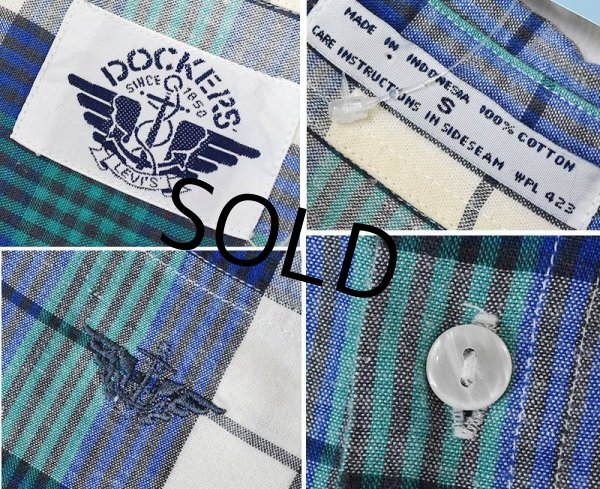 画像2: 【ビンテージ】【DOCKERS】ドッカーズ【リーバイス】【青x緑x白】【チェック】【ボタンダウン半袖シャツ】【サイズＳ】  (2)