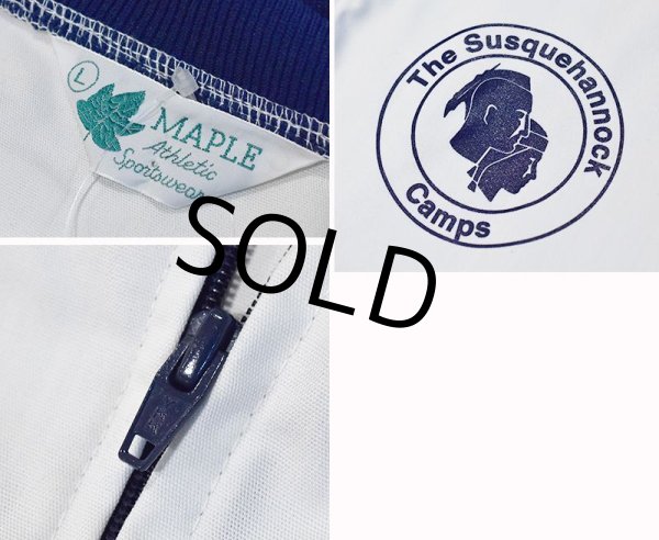 画像2: ワンウォッシュ【80's】【ビンテージ】【MAPLE】【白×紺ライン】【コットンジップアップブルゾン】【サイズL】  (2)