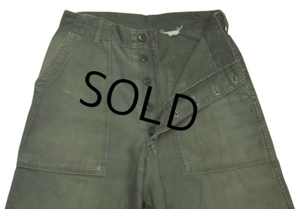 画像1: ∼60’ｓ【ビンテージ】U.S.ARMY【米軍実物】【平ボタン】OG-107【サイドアジャスター付き】【ベイカーパンツ】【ユーティリティパンツ】【ｗ29程度】 (1)