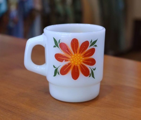 画像3: 【Fire King】【ファイヤーキング】【デイブレイカー】【黄色x赤】【花】【スタッキング】【マグカップ】  (3)