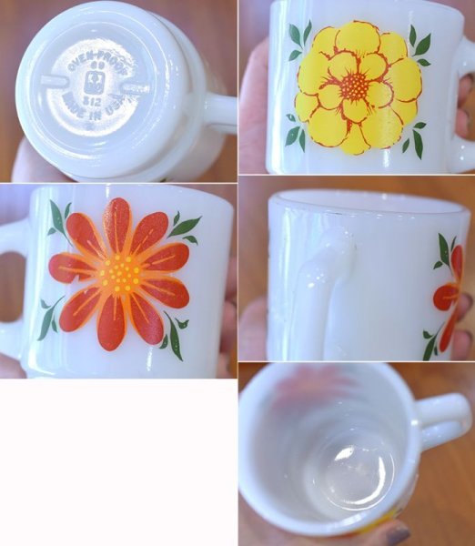 画像2: 【Fire King】【ファイヤーキング】【デイブレイカー】【黄色x赤】【花】【スタッキング】【マグカップ】  (2)