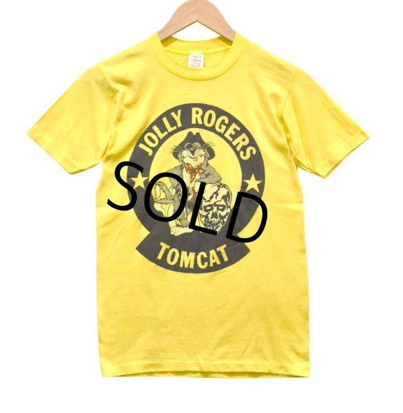 画像1: 【USA製】【ビンテージ】【シングルステッチ】イエロー【JOLLY ROGERS TOMCAT】【Tシャツ】【サイズS】  (1)