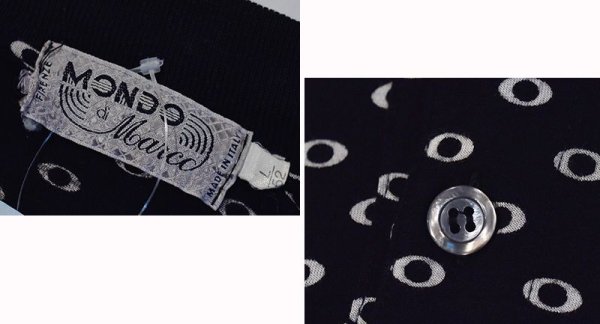 画像2: 【ビンテージ】イタリー製【MONDO】【黒x白輪っかプリント】レーヨン【ポロシャツ】【サイズL】  (2)