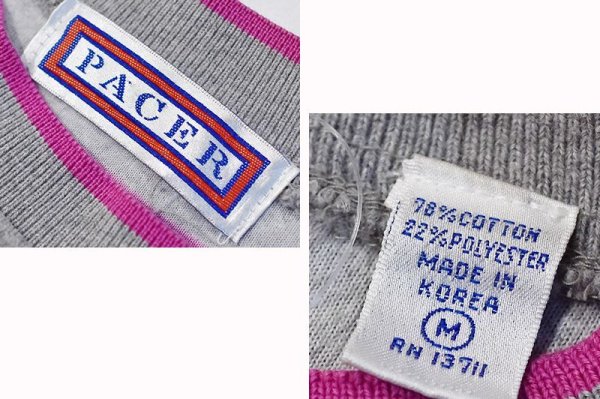 画像2: 【ビンテージ】【PACER】【ピンクxグレー】【ボーダー】【ベロアスウェット】【レディースM】レディース古着  (2)