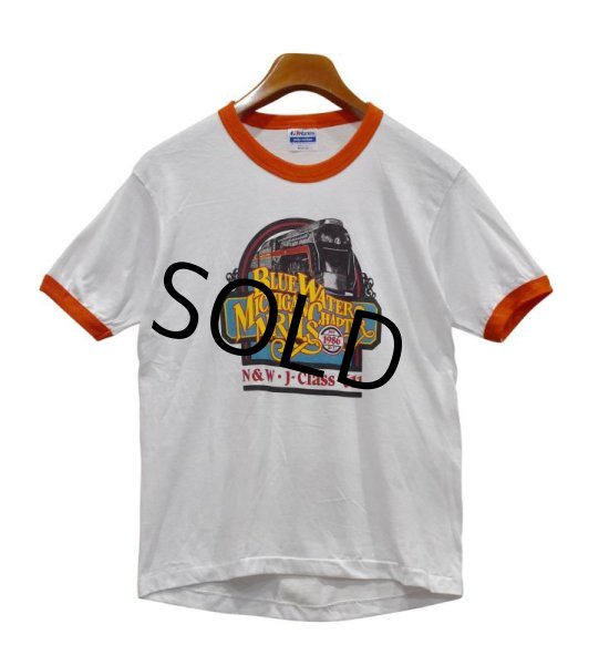画像1: ほぼ未使用‼【80's】USA製【ビンテージ】【Hanes】ヘインズ【白ｘ赤】機関車【リンガーＴシャツ】【サイズＭ】  (1)