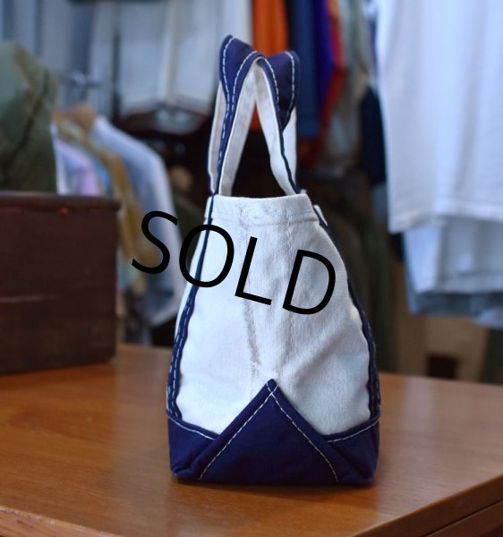画像4: 【USA製】【ビンテージ】【L.L.bean】白x紺【キャンバス】【ミニトートバッグ】イニシャル刺繍 C【ビーントート】  (4)