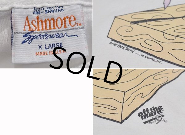 画像2: 80's【USA製】【ビンテージ】【OFF THE MARK】漫画【マーク・パリシ】【釘】白【Tシャツ】【サイズXL】  (2)