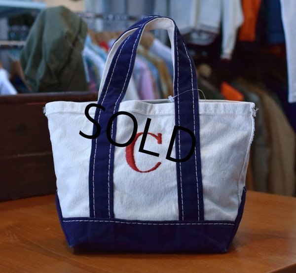 画像6: 【USA製】【ビンテージ】【L.L.bean】白x紺【キャンバス】【ミニトートバッグ】イニシャル刺繍 C【ビーントート】  (6)