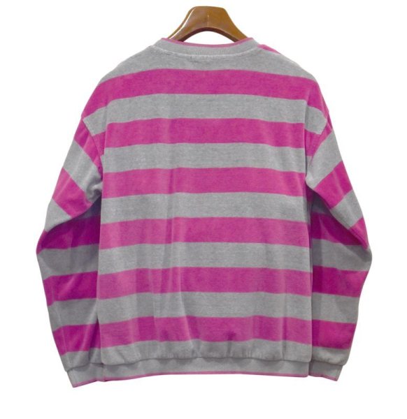 画像3: 【ビンテージ】【PACER】【ピンクxグレー】【ボーダー】【ベロアスウェット】【レディースM】レディース古着  (3)