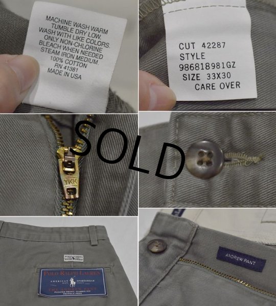 画像2: 未使用品‼【USA製】【POLO RALPH LAUREN】【ラルフローレン】【オリーブ】ANDREW PANT【２タック】【コットンパンツ】【33×30】  (2)