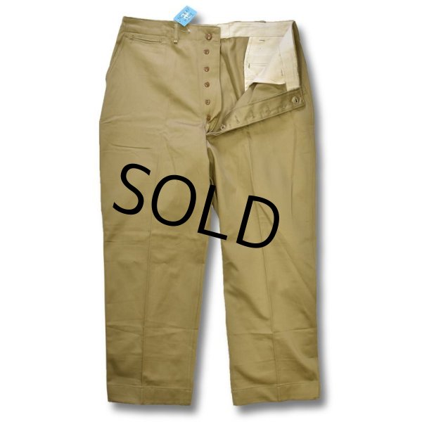画像2: ほぼ未使用!! 【40's】【ビンテージ】U.S.ARMY【米軍実物】M-45【45カーキ】45カーキ【チノパンツ】ダブルステッチ【両玉縁】【40X31】  (2)