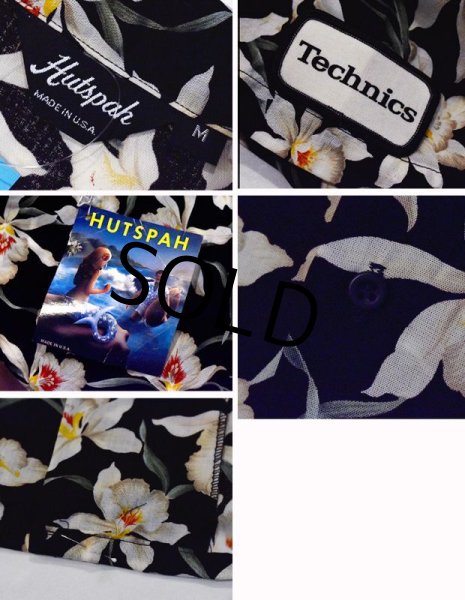 画像2: 【デッドストック】90's USA製【Hutspash】【黒×白花柄】半袖シャツ【サイズM】   (2)