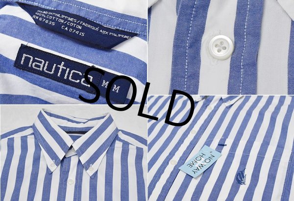 画像2: 【ビンテージ】【nautica】【オールドノーティカ】【青ｘ白 ストライプ】ボタンダウン【半袖コットンシャツ】【サイズＭ】  (2)