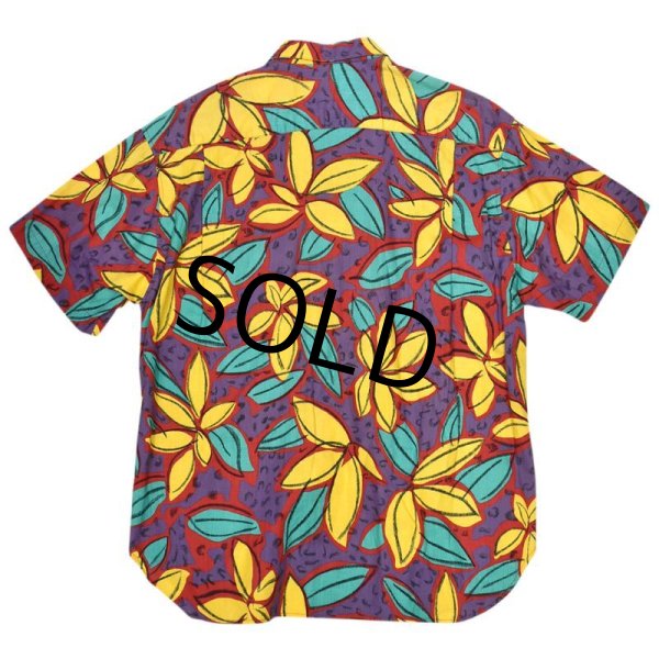 画像3: ビンテージ【NEWMAN】赤ｘ黄色ｘエメラルド x 紫【コットン半袖シャツ】サイズＬ程度  (3)