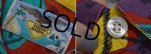 画像2: ビンテージ【NEWMAN】赤ｘ黄色ｘエメラルド x 紫【コットン半袖シャツ】サイズＬ程度  (2)