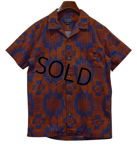 画像1: 【ビンテージ】【Pendleton】ペンドルトン【青ｘオレンジ】ネイティブ柄【ハワイアンシャツ】【サイズＭ】  (1)