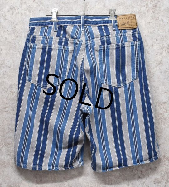 画像3: 90's【USA製】【ビンテージ】【ARIZONA】アリゾナ【青ｘグレーストライプ】【デニムショーツ】【W34】  (3)