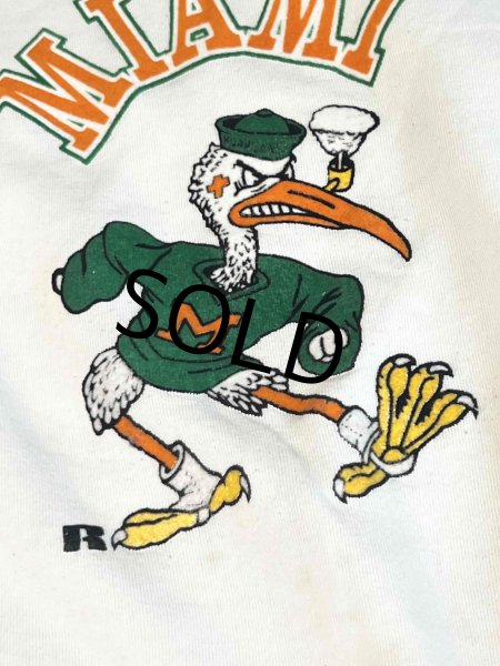 画像3: 90's【USA製】【ビンテージ】【ラッセル】MIAMI HURRICANES マイアミハリケーンズ カレッジ フットボール フロッキープリント スウェット【サイズＸＬ】  (3)
