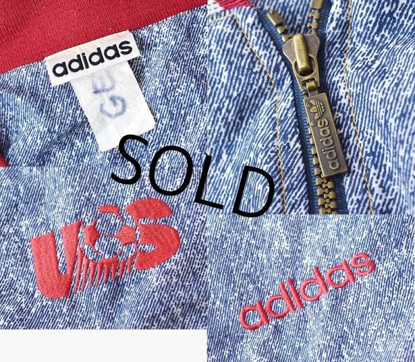 画像2: 【ビンテージ】【adidas】アディダス【ケミカルデニム】【赤白ストライプ】ジップアップブルゾン【サイズＸＬ】  (2)