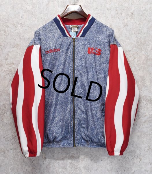 画像1: 【ビンテージ】【adidas】アディダス【ケミカルデニム】【赤白ストライプ】ジップアップブルゾン【サイズＸＬ】  (1)