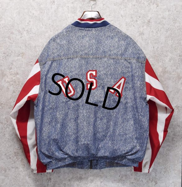 画像3: 【ビンテージ】【adidas】アディダス【ケミカルデニム】【赤白ストライプ】ジップアップブルゾン【サイズＸＬ】  (3)