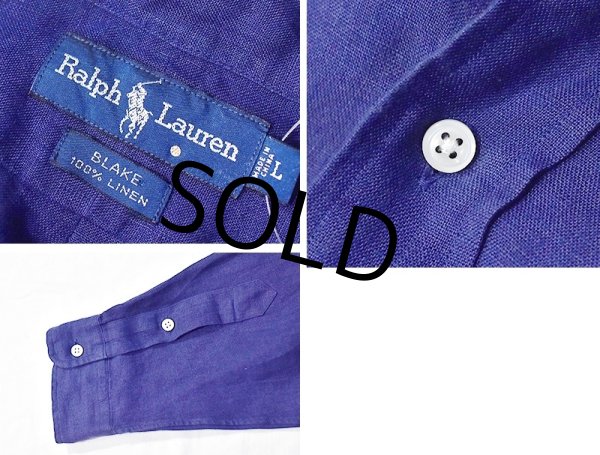画像2: 【ラルフローレン】BLAKE【紺】【リネン】【ボタンダウンシャツ】【サイズＬ】  (2)