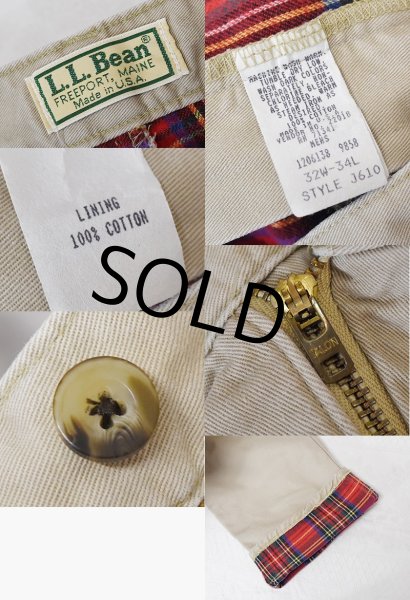 画像2: 90's【ビンテージ】【L.L.Bean】【エルエルビーン】【裏地赤チェック】【コットンパンツ】１タック【ベージュ】【31×34】  (2)