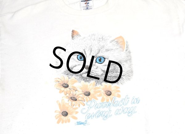 画像3: 90's【USA製】JERZEES【ビンテージ】【Purrfect in every way】猫と花【白】スウェット【サイズL】  (3)