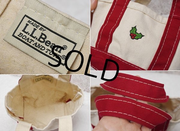 画像2: 【ビンテージ】【L.L.bean】エルエルビーン【ヒイラギ刺繍】【生成りx赤】【キャンバス】【ミニミニトートバッグ】【ビーントート】  (2)