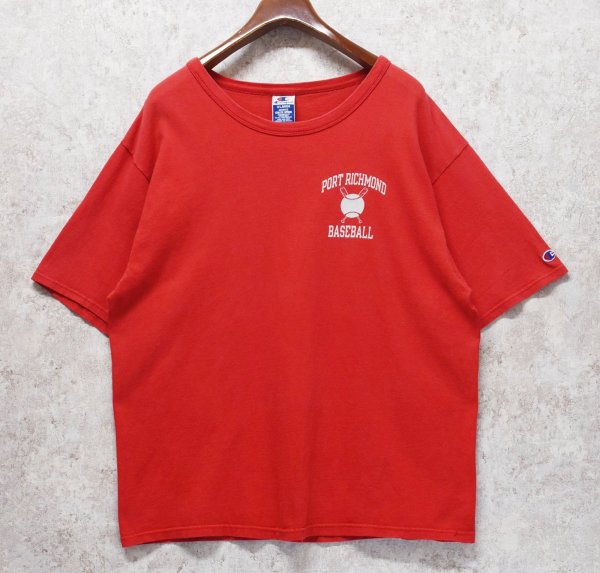 画像1: 90's【ビンテージ】Champion【チャンピオン】【PORT RICHMOND BASEBALL】赤【Ｔシャツ】【サイズＸＬ】  (1)