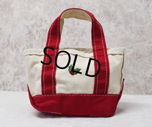 画像3: 【ビンテージ】【L.L.bean】エルエルビーン【ヒイラギ刺繍】【生成りx赤】【キャンバス】【ミニミニトートバッグ】【ビーントート】  (3)