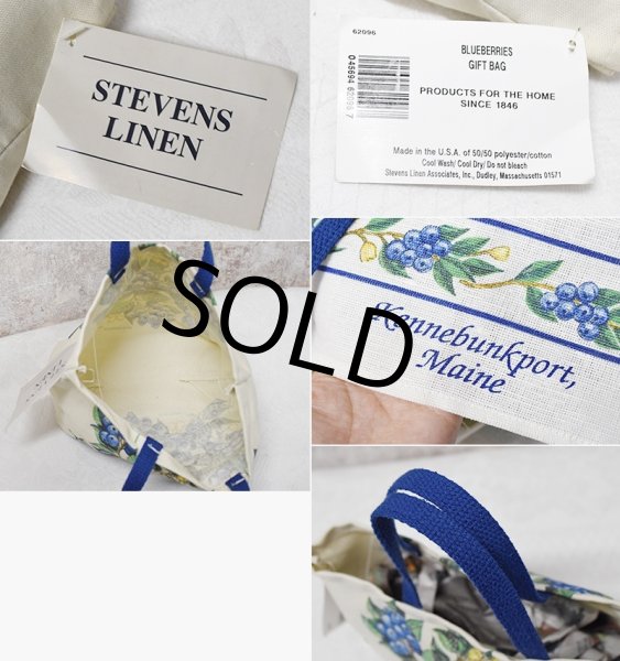 画像2: デッドストック【USA製】【STEVENS LINEN】【ビンテージ】【ブルーベリーズギフトバッグ】生成りx青【ミニトートバッグ】リネンタオル付き  (2)