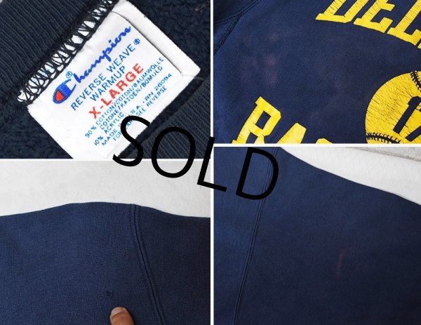 画像2: 80's【USA製】ビンテージ【チャンピオン】プリント　トリコタグ【リバースウィーブ】【DELAWARE BASEBALL】【紺】【スウェット】【サイズXL】  (2)