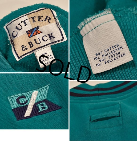 画像2: 【USA製】【CUTTER&BUCK】【エメラルドグリーン×紺】【リブボーダー】【スウェット】【サイズM】  (2)