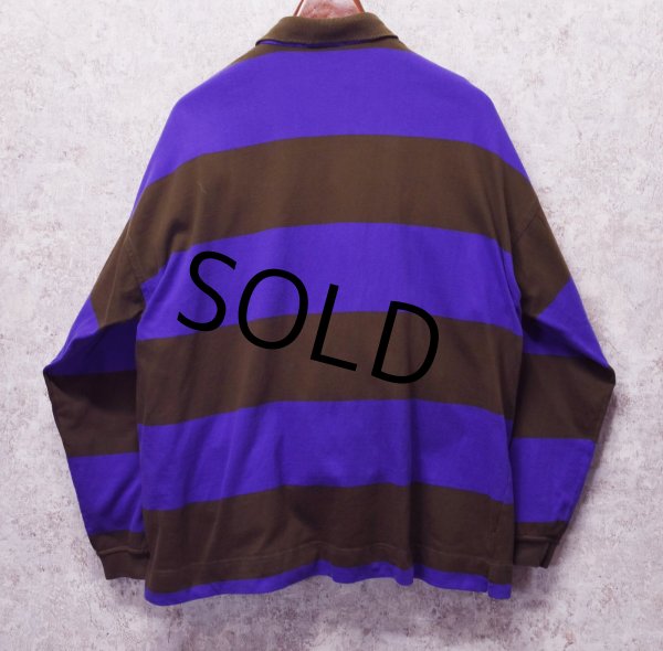画像3: 90's 【USA製】【ビンテージ】【GANT】ガント【紫ｘオリーブ】【ボーダー】【ラガーシャツ】【長袖ポロシャツ】【サイズＸＬ】  (3)