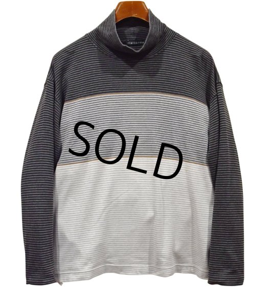 画像1: USA製【Claiborne】クレイボーン【グレーxチャコールx黒】ボーダー【タートルネックロンT】【サイズL】  (1)