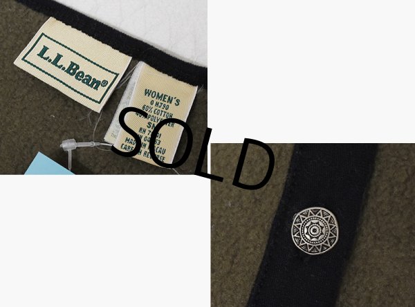 画像2: 【ビンテージ】L.L.Bean【LLビーン】【オリーブx黒】【ノンカラーフリースカーディガン】【レディースSM】【レディース古着】  (2)