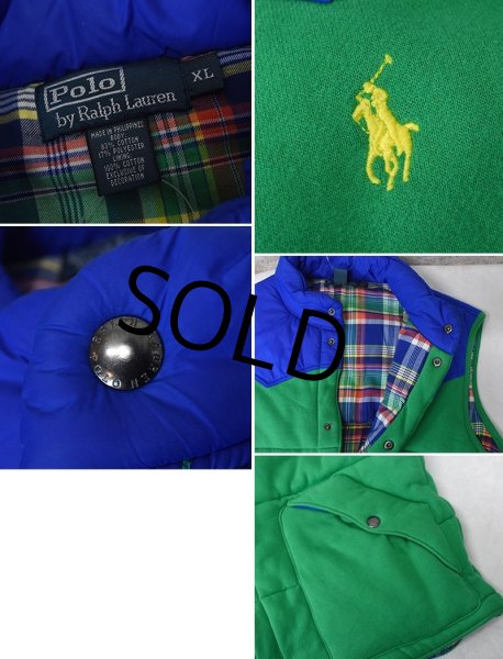 画像2: 【Ralph Lauren】【ラルフローレン】青ナイロンｘ緑スウェット【スウェットベスト】【ダウンベスト】ウエスタンヨーク【サイズＸＬ】  (2)