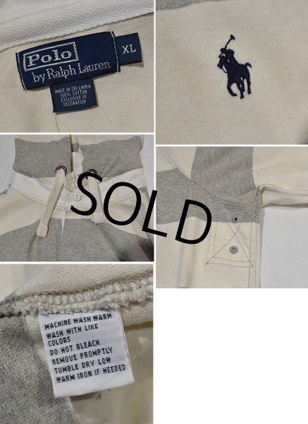 画像2: 【POLO RALPH LAUREN 】ポロラルフローレン【フード付きラガーシャツ】【グレー×白ボーダー】【長袖ポロシャツ】【ラガーシャツ】【サイズXL】 (2)